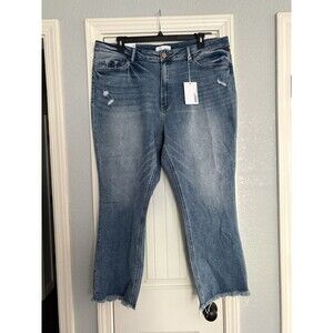 Vervet Bella High Rise Flare Medium Wash Denim Jeans, Women's Size 24W Raw Hem